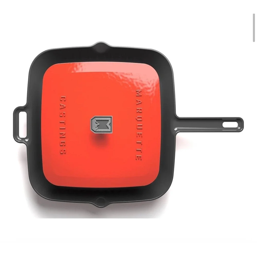 New‎ Marquette Castings Enameled Grill Pan with Press Cast Iron 11in  Red sealed